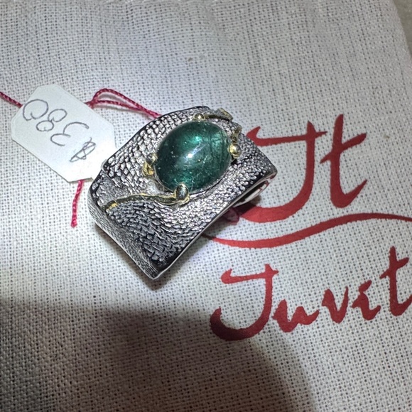 Green tourmaline ring with Sterling Silver and 18k gold - Picture 7 of 7